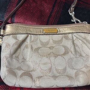 Coach Metallic Gold and Beige Wristlet